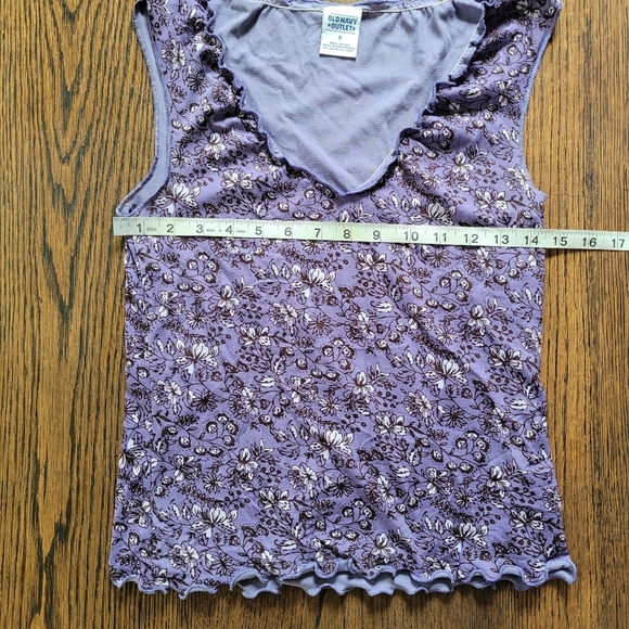 Old Navy Purple Floral V-Neck Sleeveless Tank Top with Ruffled Hems Size Women S - Picture 7 of 9
